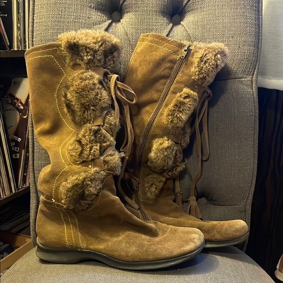 Vintage Sonoma suede zip up boho boots with faux fur - Picture 1 of 11